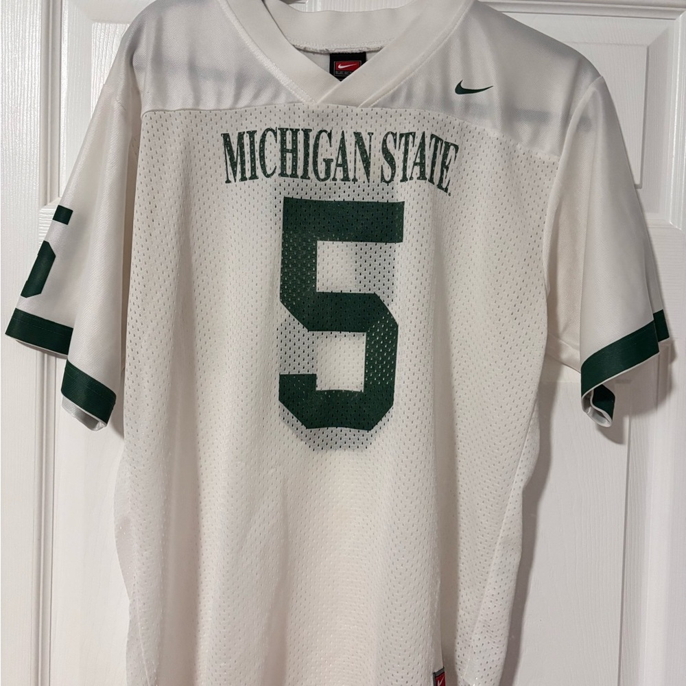Nike Men's White and Green Michigan State Jersey